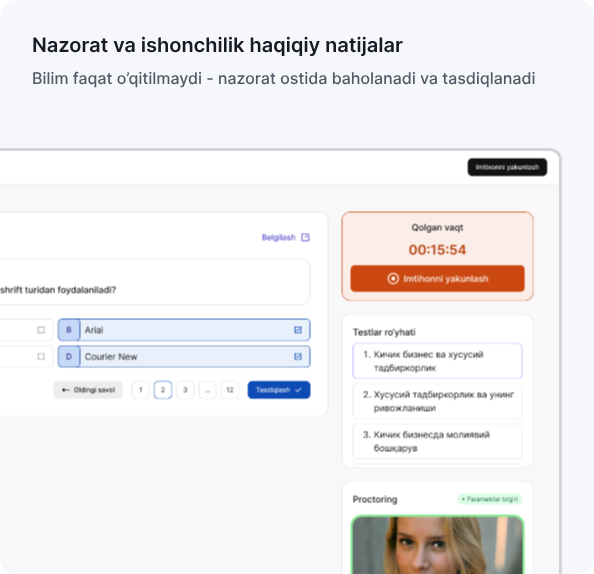 Nazorat va imtihon paneli
